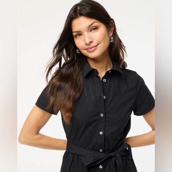 J Crew Factory NWT Short Sleeve Midi Shirtdress Size 2P (Petite) in Black - Picture 2 of 6